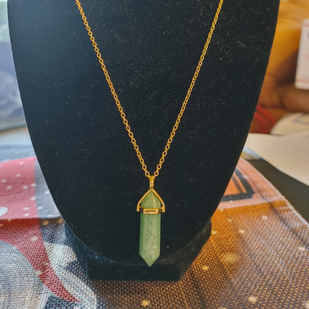 Green Aventurine Crystal Pendent Necklace 18Kgf gold. 18" + 2" extender